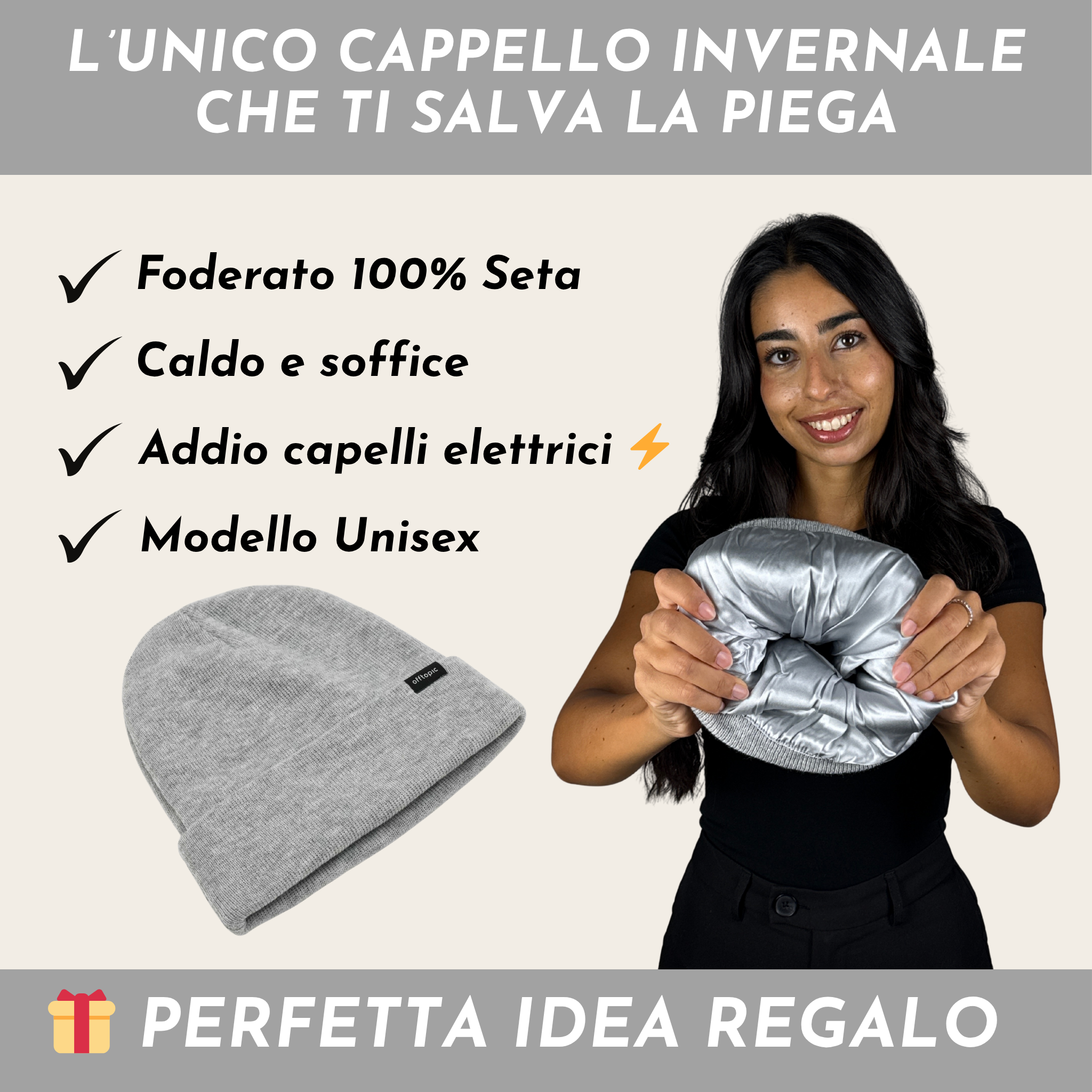 Cappello Invernale unisex 100% Seta | Grigio
