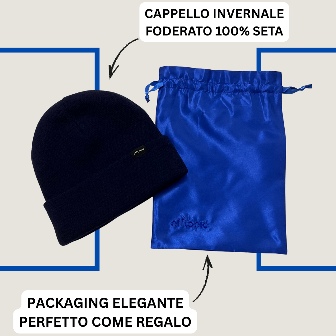 Cappello Invernale unisex 100% Seta | Blu Navy