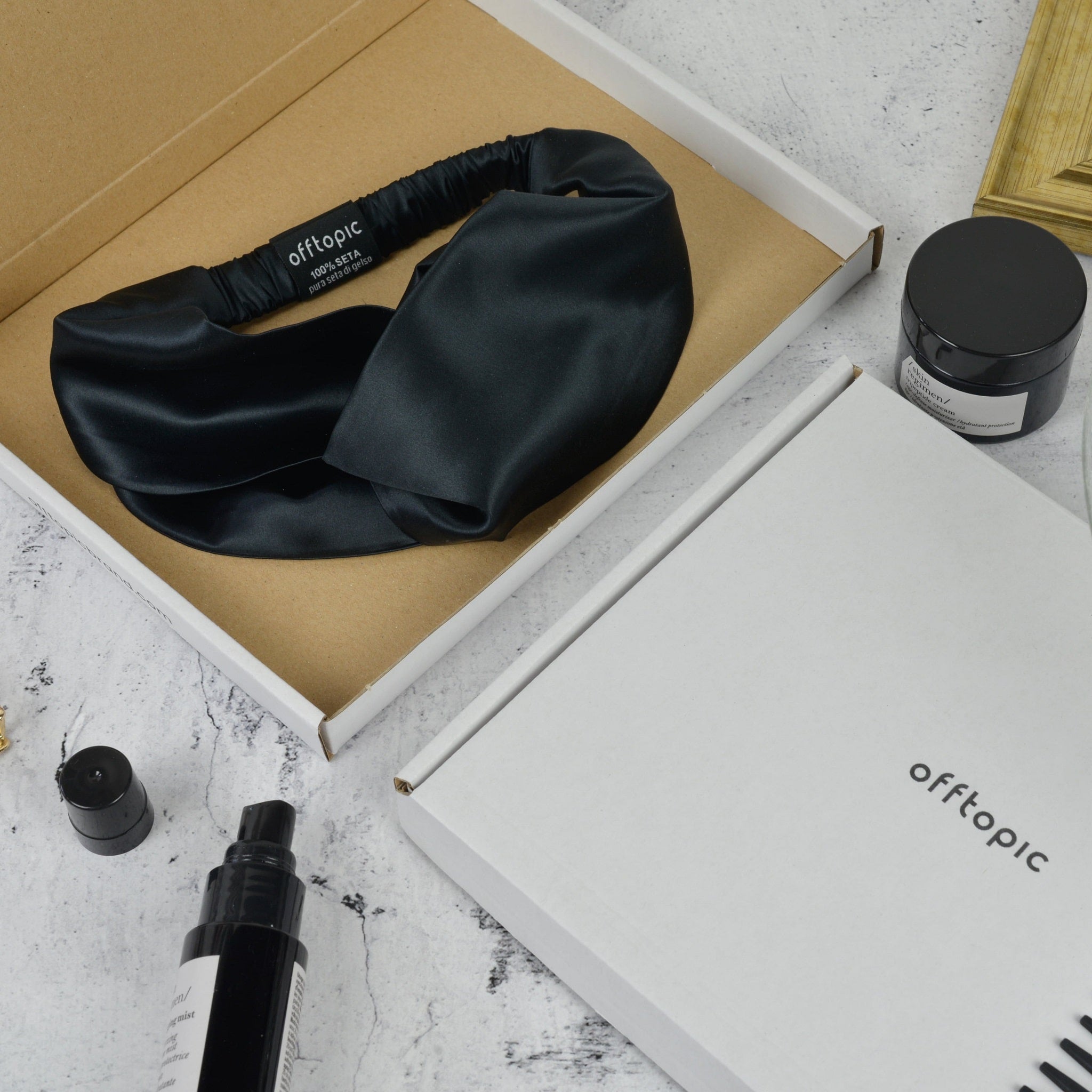 fascia per capelli 100% seta skincare nera donna