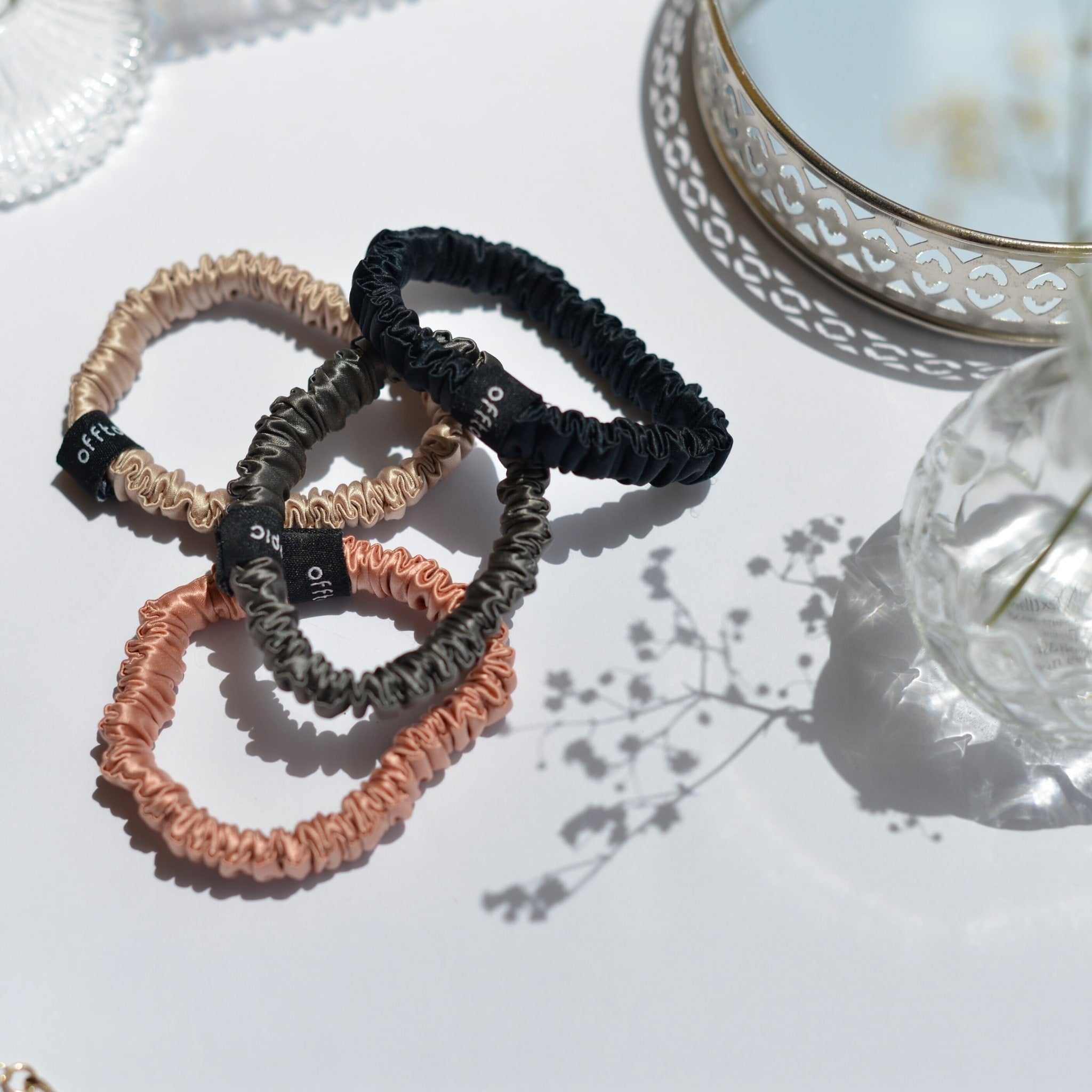 Set de 4 coleteros de seda | Elásticos delgados