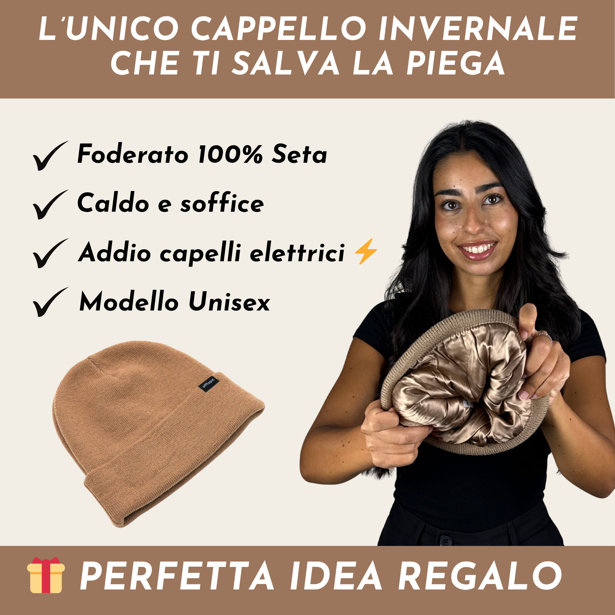 Cappello Invernale unisex 100% Seta | Camel