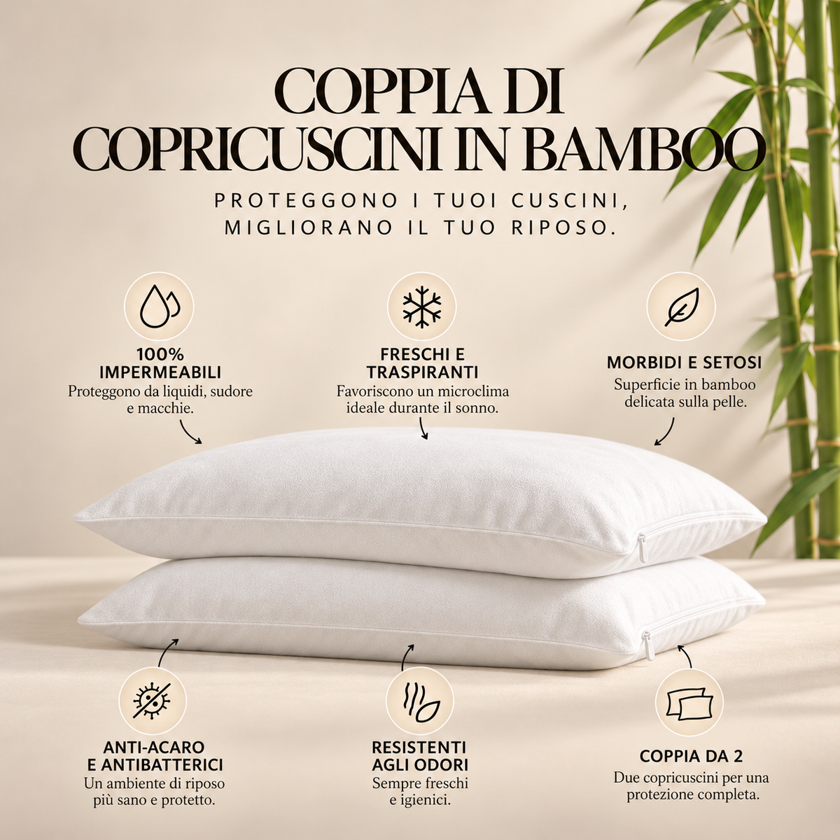 Coppia copricuscino impermeabile in bamboo