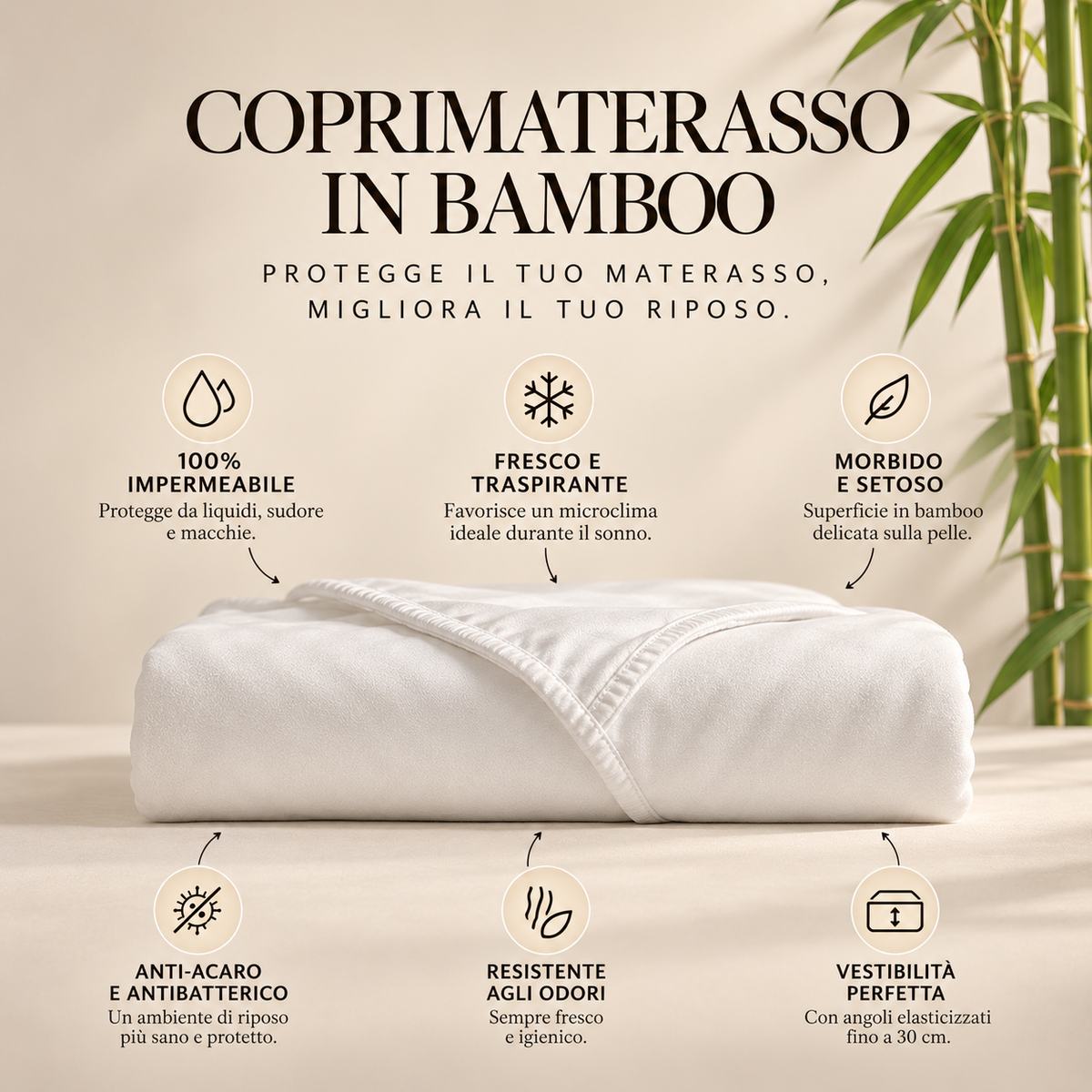 Coprimaterasso impermeabile in bamboo