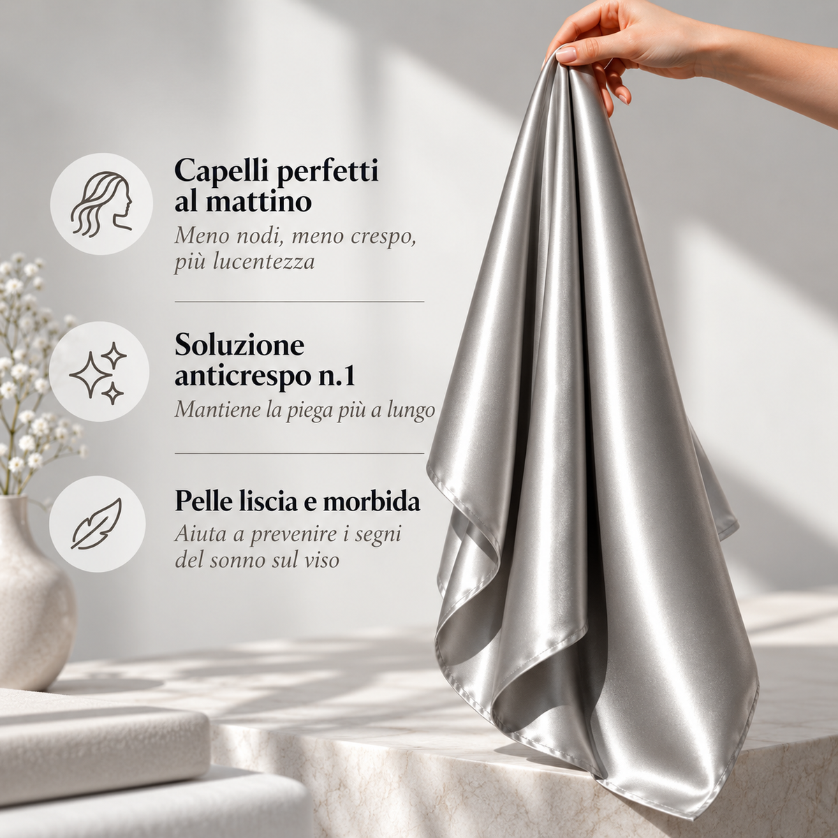 Federa 100% Seta Anticrespo | Grigio Perla