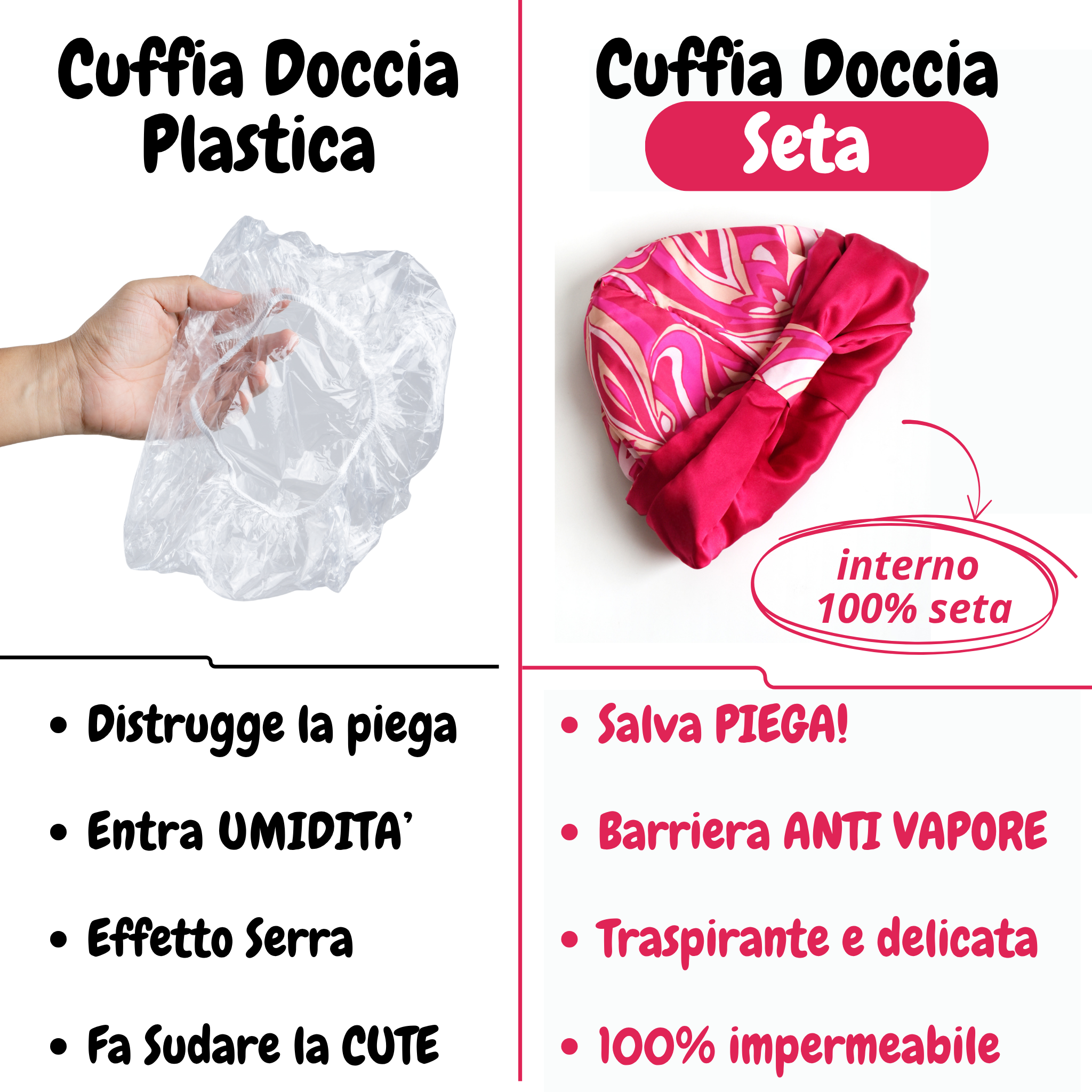Cuffia doccia in Seta Salva Piega | Fantasia Pink