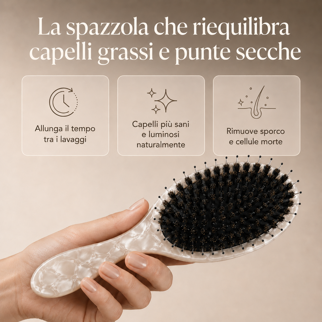 benefici spazzola lucidante essential offtopic con manico in acetato
