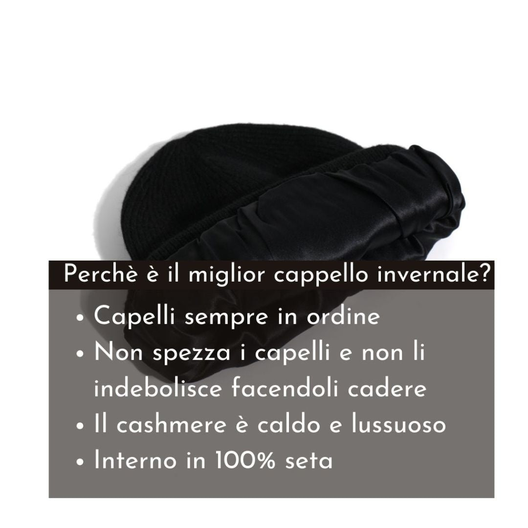 Cappello Invernale Donna | Berretto con Interno 100% Seta Anticrespo| Verde Acqua