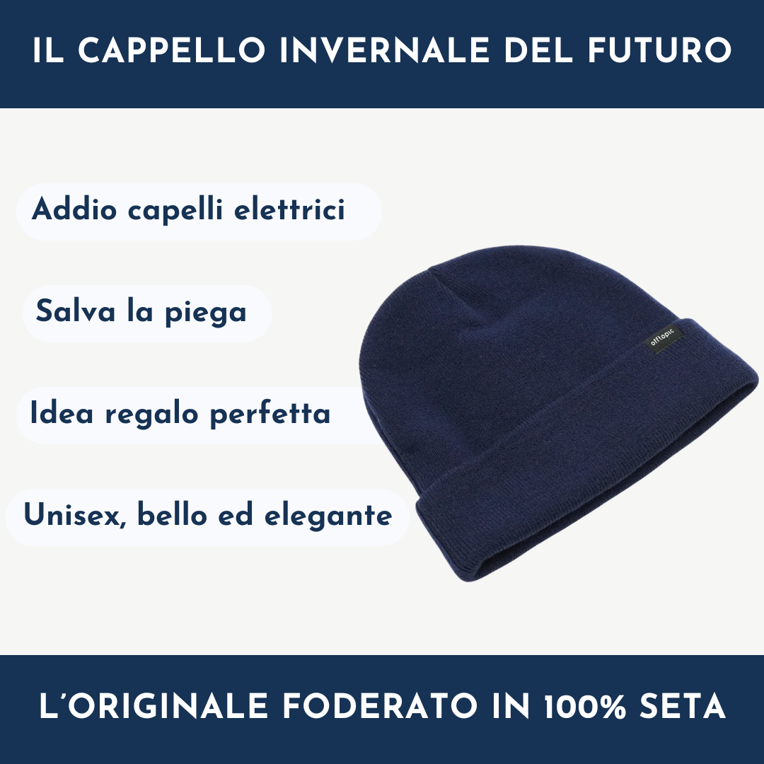 Cappello Invernale unisex interno 100% Seta Anticrespo | Blu Navy