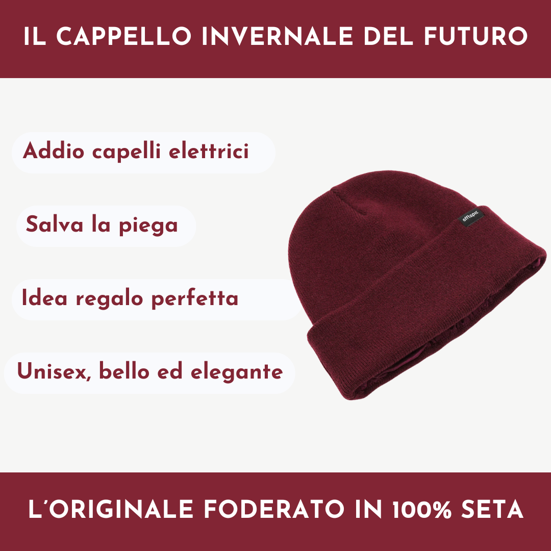 Cappello Invernale unisex interno 100% Seta Anticrespo | Bordeaux