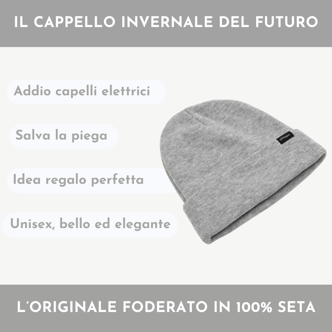 Cappello Invernale unisex interno 100% Seta Anticrespo | Grigio