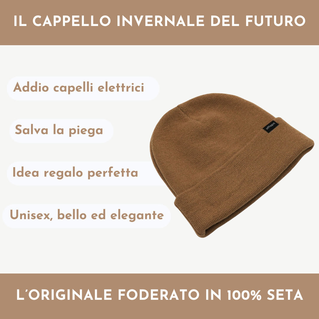 Cappello Invernale unisex interno 100% Seta Anticrespo | Camel