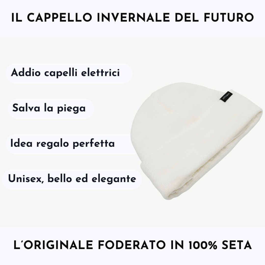 Cappello Invernale unisex interno 100% Seta Anticrespo | Bianco