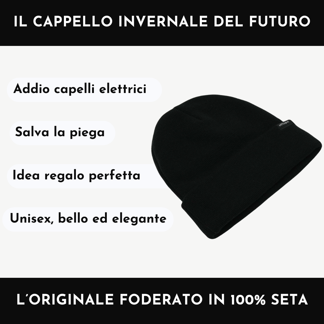 Cappello Invernale unisex interno 100% Seta Anticrespo | Nero