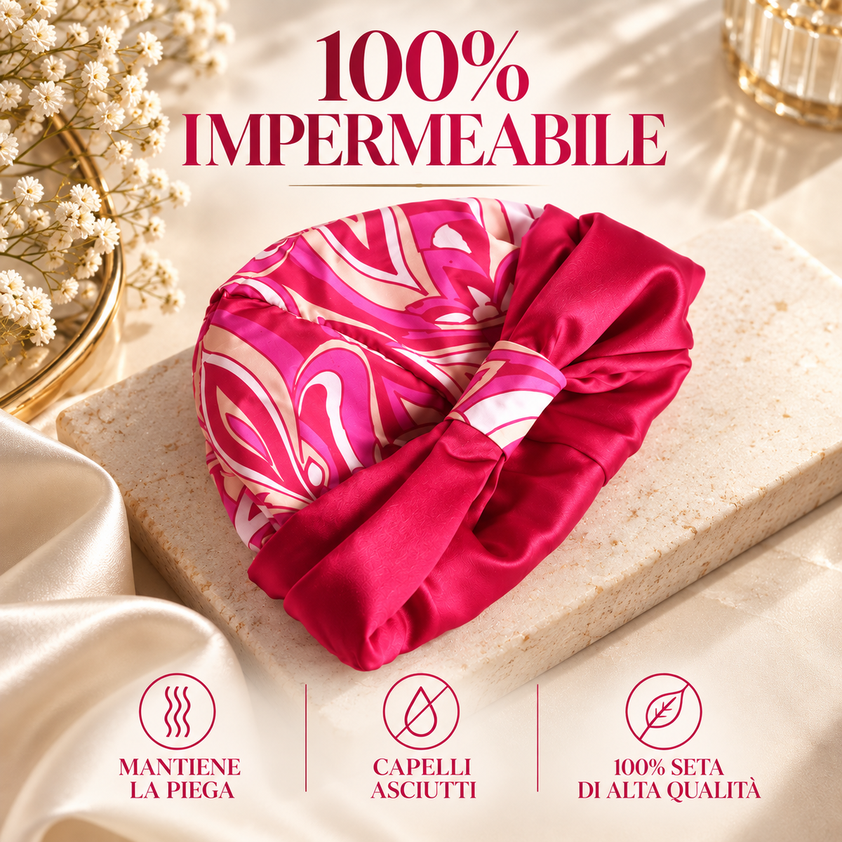 Cuffia doccia in Seta Salva Piega | Fantasia Pink