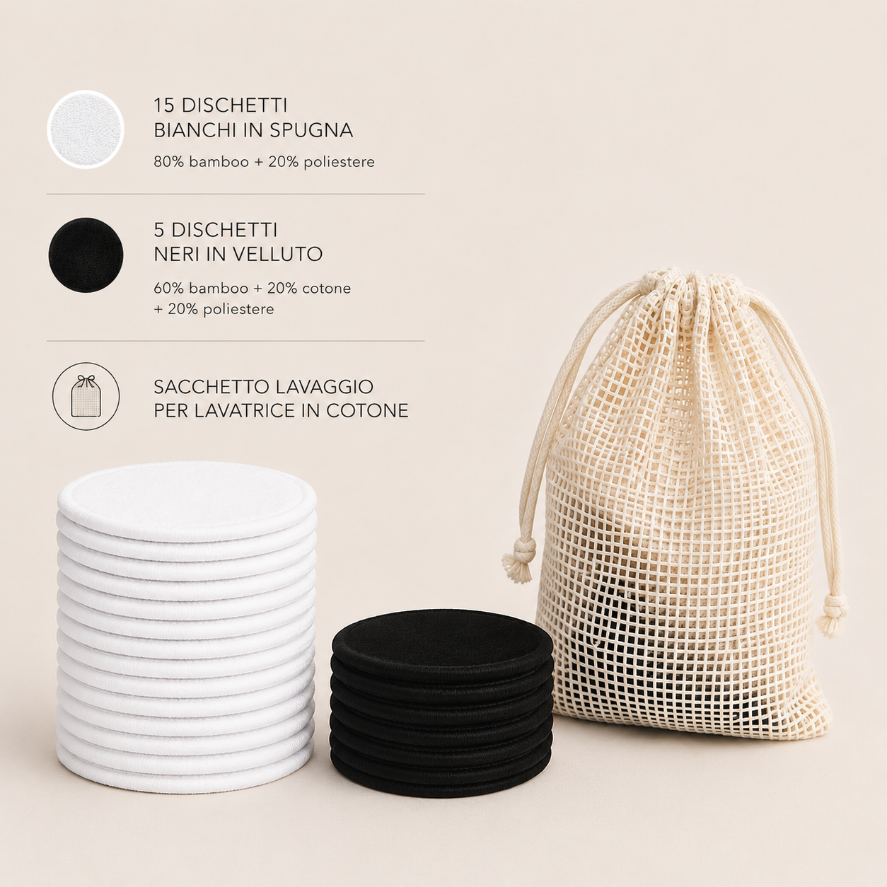 Dischetti Struccanti in Bamboo Riutilizzabili - Set da 20