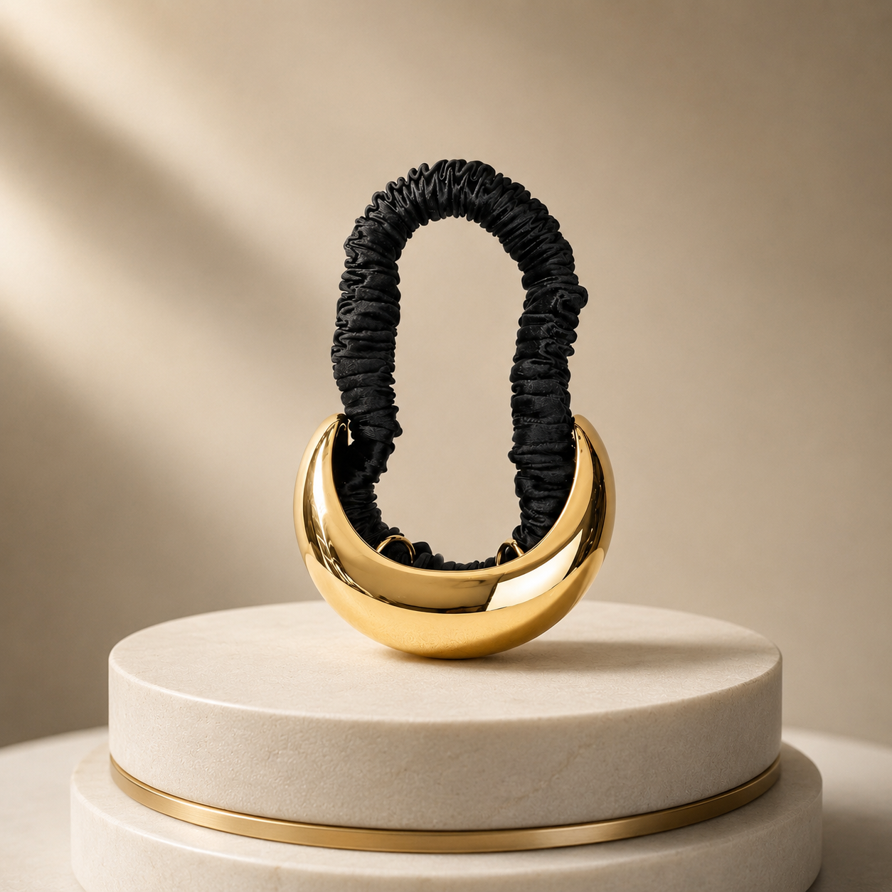 Elastico gioiello dorato con seta morbida delicata sui capelli.