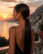 Accessorio capelli dorato con seta anti-crespo e design raffinato.