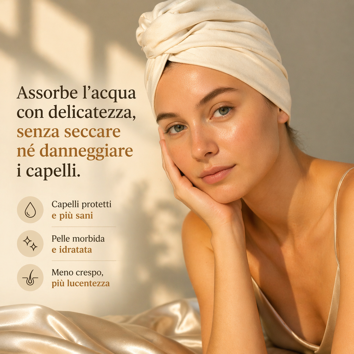 turbante asciugacapelli in seta per capelli senza crespo