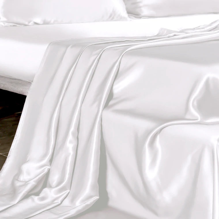 biancheria da letto bianca lenzuola di seta. Lenzuolo inferiore bianco in 100% seta di gelso